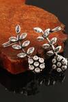 Shop_Noor_Silver Plated Zari Floral And Leaf Carved Earrings_at_Aza_Fashions