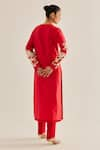 Shop_Shyam Narayan Prasad_Red Silk Chanderi Embroidered Floral Applique Work Round Kurta Set  _at_Aza_Fashions