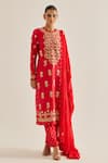 Buy_Shyam Narayan Prasad_Red Silk Chanderi Embroidered Floral Round Dori Kurta Set _at_Aza_Fashions