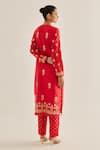Shop_Shyam Narayan Prasad_Red Silk Chanderi Embroidered Floral Round Dori Kurta Set _at_Aza_Fashions