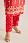 Shyam Narayan Prasad_Red Silk Chanderi Embroidered Floral Round Dori Kurta Set _Online_at_Aza_Fashions