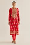 Buy_Shyam Narayan Prasad_Red Silk Chanderi Embroidered Floral Round Dori Kurta Set _Online_at_Aza_Fashions