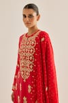 Shyam Narayan Prasad_Red Silk Chanderi Embroidered Floral Round Dori Kurta Set _at_Aza_Fashions