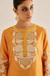 Shyam Narayan Prasad_Yellow Silk Chanderi Embroidered Applique Round Kurta Set _at_Aza_Fashions