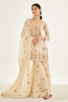 Buy_Shyam Narayan Prasad_White Organza Embroidered Zardozi Scoop Neck Work And Printed Kurta Sharara Set _at_Aza_Fashions