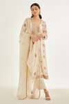 Buy_Shyam Narayan Prasad_White Organza Embroidered Zardozi Scoop Work And Printed Kurta Pant Set  _at_Aza_Fashions