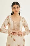 Buy_Shyam Narayan Prasad_White Organza Embroidered Zardozi Scoop Work And Printed Kurta Pant Set  _Online_at_Aza_Fashions