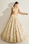 Buy_Shyam Narayan Prasad_White Raw Silk And Organza Embroidered Zari Work & Floral Print Bridal Lehenga Set 