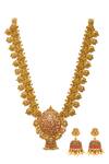 Shop_Ishhaara_Gold Plated Stone And Beads Temple Jewellery Set _at_Aza_Fashions