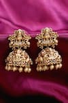 Shop_Ishhaara_Gold Plated Carved Temple Jhumkas _at_Aza_Fashions