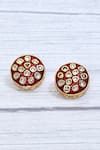 Shop_Just Shradha's_Maroon Enamel And Kundan Stones Embellished Circular Stud Earrings _at_Aza_Fashions