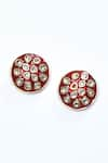 Just Shradha's_Maroon Enamel And Kundan Stones Embellished Circular Stud Earrings _Online_at_Aza_Fashions