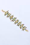 Just Shradhas_Green Beads, Pearls Leaf Kundan And Embellished Bracelet _Online_at_Aza_Fashions