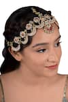 Buy_Riana Jewellery_Gold Plated Crescent Moon Bead Drop Mathapatti _at_Aza_Fashions