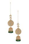 Shop_Riana Jewellery_Gold Plated Jadtar Floral Stone Ear Chain Jhumkas _at_Aza_Fashions