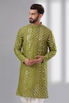 Kasbah_Green Silk Embroidery Mirror Work Kurta _Online_at_Aza_Fashions