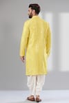 Shop_Kasbah_Yellow Silk, Cotton Mirrors, Embroidery Diamond Pattern Work Kurta_at_Aza_Fashions