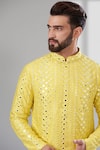 Buy_Kasbah_Yellow Silk, Cotton Mirrors, Embroidery Diamond Pattern Work Kurta_Online_at_Aza_Fashions