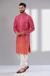 Buy_Kasbah_Pink Silk Embroidery Mirror Work Ombre Kurta For Men_at_Aza_Fashions