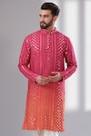 Kasbah_Pink Silk Embroidery Mirror Work Ombre Kurta_Online_at_Aza_Fashions