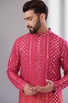Buy_Kasbah_Pink Silk Embroidery Mirror Work Ombre Kurta_Online_at_Aza_Fashions