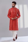 Buy_Kasbah_Red Silk Embroidery Mirror Work Kurta _at_Aza_Fashions