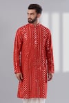 Kasbah_Red Silk Embroidery Mirror Work Kurta _Online_at_Aza_Fashions