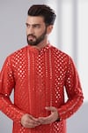 Buy_Kasbah_Red Silk Embroidery Mirror Work Kurta _Online_at_Aza_Fashions