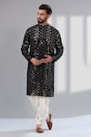 Buy_Kasbah_Black Silk Embroidered Mirror Work Kurta _at_Aza_Fashions