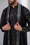 Kasbah_Black Silk Embroidered Mirror Kurta With Stole_Online_at_Aza_Fashions