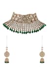 Shop_Riana Jewellery_Gold Plated Pearls, Beads, Stones Drop Choker Set _at_Aza_Fashions