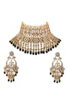Shop_Riana Jewellery_Gold Plated Pearls, Glitter Bead Drop Stone Choker Set _at_Aza_Fashions