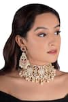 Buy_Riana Jewellery_Gold Plated Pearls, Glitter, Stones Floral Carved Choker Jewellery Set _at_Aza_Fashions