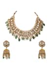 Shop_Riana Jewellery_Gold Plated Pearls, Glitter Stone Choker Set _at_Aza_Fashions