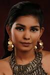 Ishhaara_Gold Plated Checkered Pattern Hoops _at_Aza_Fashions