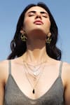 Buy_Varnika Arora_Gold Plated Mother Of Pearl Trigonic Handmade Stone Layered Pendant Necklace _at_Aza_Fashions