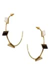 Shop_Varnika Arora_Gold Plated Pearls, Stones Dainty Handmade Hoops _at_Aza_Fashions