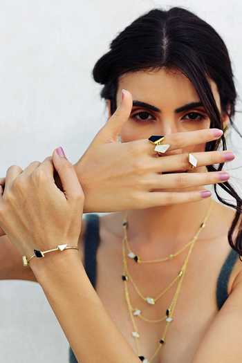 Buy_Varnika Arora_Gold Plated Pearls Dainty Handmade Stone Cuff _at_Aza_Fashions