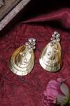 Shop_Ishhaara_Gold Plated Embroidery, Stones, Pearls Shaped Earrings _at_Aza_Fashions
