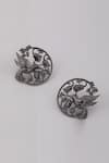 Shop_Opalina Soulful Jewellery_Silver Plated Handcrafted Floral Statement Studs _at_Aza_Fashions