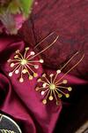 Shop_Ishhaara_Gold Plated Dandelion Pattern Earrings _at_Aza_Fashions
