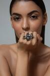 Buy_Opalina Soulful Jewellery_Silver Plated Handcrafted Floral Two Finger Ring _at_Aza_Fashions