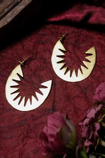 Shop_Ishhaara_Gold Plated Sunrays Cut Work Earrings _at_Aza_Fashions