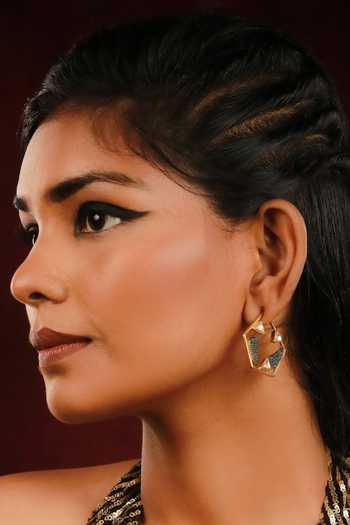Buy_Ishhaara_Gold Plated Pearls, Stones Hexagon Embellished Hoop Earrings _at_Aza_Fashions