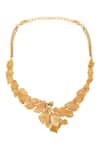 Shop_Opalina Soulful Jewellery_Gold Plated Handcrafted Leaf Carved Collar Necklace _at_Aza_Fashions