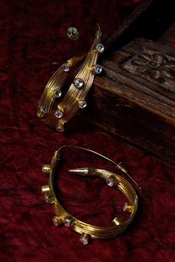 Shop_Ishhaara_Gold Plated Stones Embellished Hoop Earrings _at_Aza_Fashions