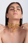 Buy_Opalina Soulful Jewellery_Gold Plated Handcrafted Dove Carved Choker _at_Aza_Fashions