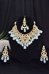 Shop_Swabhimann_Blue Diamonds, Stones, Crystals Crescent Kundan Necklace Set _at_Aza_Fashions