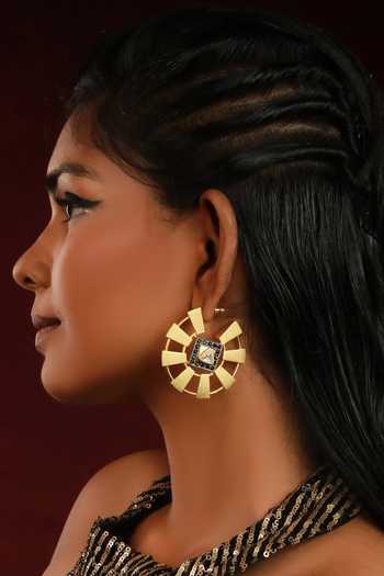 Buy_Ishhaara_Gold Plated Imitation Diamonds Pentagon Embellished Hoop Earrings _at_Aza_Fashions