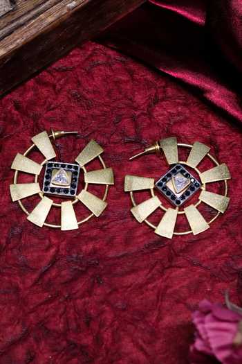Shop_Ishhaara_Gold Plated Imitation Diamonds Pentagon Embellished Hoop Earrings _at_Aza_Fashions